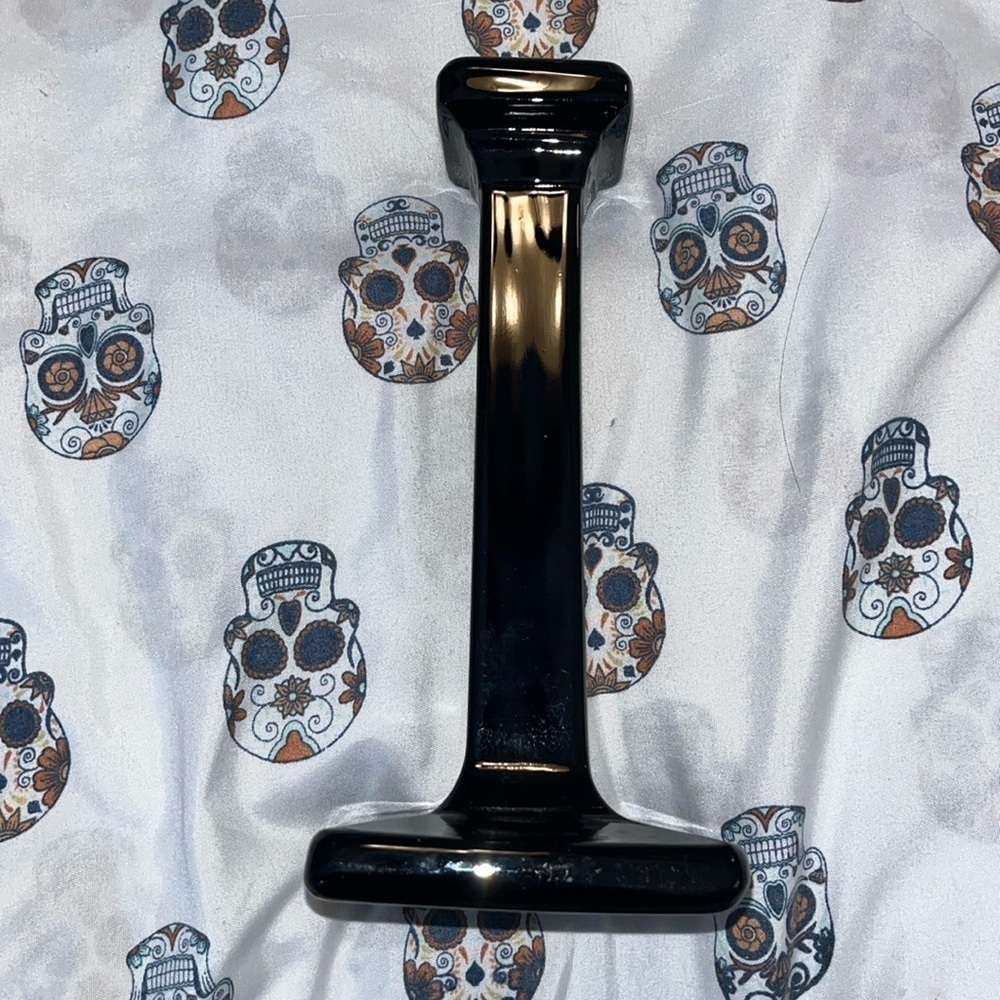 Cambridge Ebony Black Glass No. 2889 6-1/4 Inch Square Pillar Candlestick
